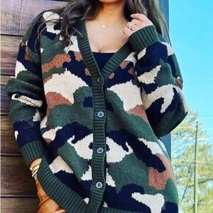 Stylish Camouflage Button-Up Cardigan